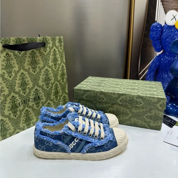 Gucci Frayed Blue Denim Sneakers - Picture 4 of 6